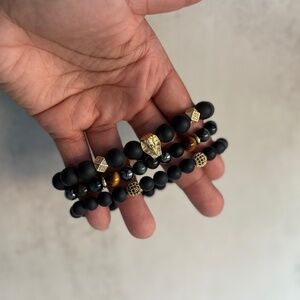 Pharaoh Black Onyx & Tiger Eye Bracelet Set (8mm and 10mm beads)